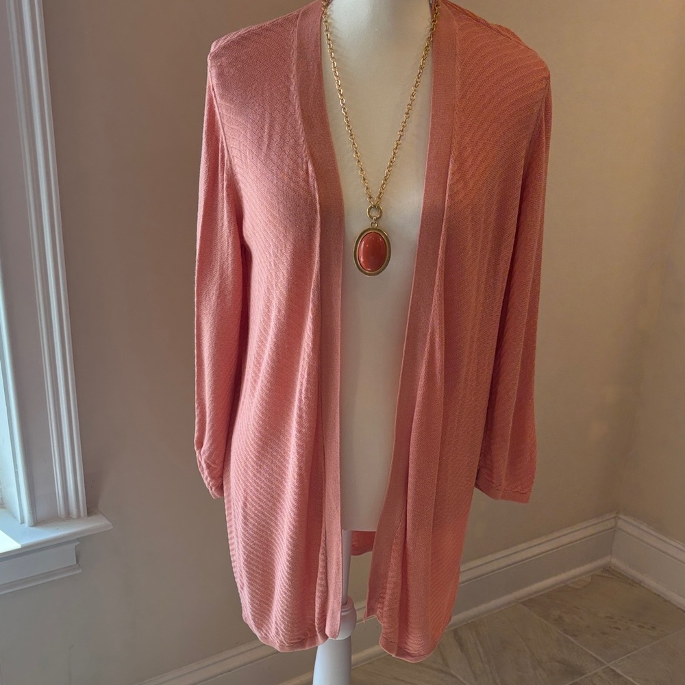 Chico’s Light Coral Open-Front Women's Cardigan Sweater